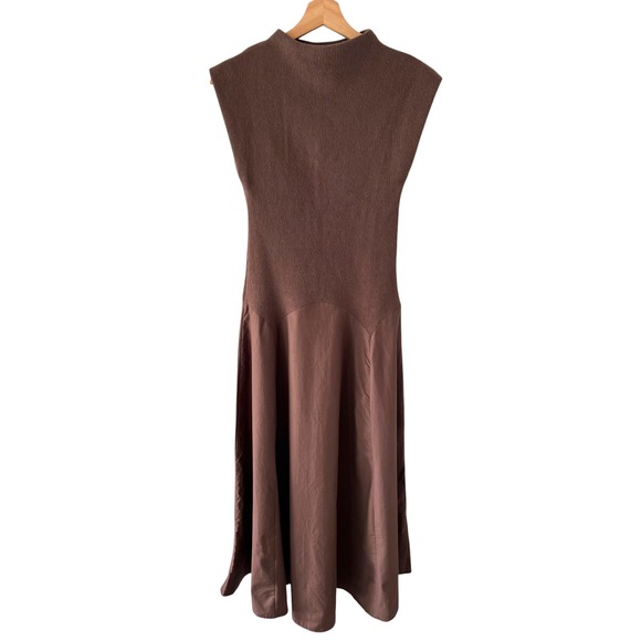 Zara Dresses & Skirts - Zara Mixed Media Ribbed Knit Midi Dress Brown Mock Neck Sleeveless Small NWT
